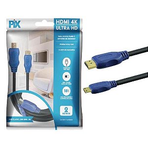 Cabo Mini HDMI X HDMI 2.0 4k 19 Pinos 2m Pix