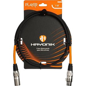Cabo Para Microfone Hayonik Player XLR Fêmea x XLR Macho 1m Preto
