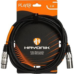 Cabo Para Microfone Hayonik Player XLR Fêmea x XLR Macho 3m Preto