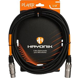 Cabo Para Microfone Hayonik Player XLR Fêmea x XLR Macho 5m Preto