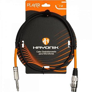 Cabo Para Microfone Hayonik Player XLR Fêmea x P10 1m Preto