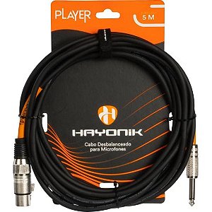 Cabo Para Microfone Hayonik Player XLR Fêmea x P10 5m Preto