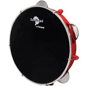 Pandeiro 10” Standart Pele Preta SamBrasil Liverpool Vermelho