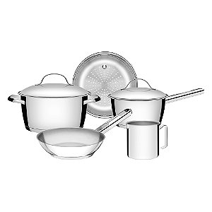 Jogo de Panelas Tramontina Allegra em Aço Inox com Fundo Triplo 5 Peças