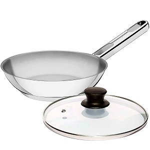 Frigideira 24cm com Tampa de Vidro Tramontina Allegra em Aço Inox e Indução 2,1L