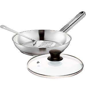 Frigideira Tampa 20cm Tramontina Allegra Aço Inox e Espátula