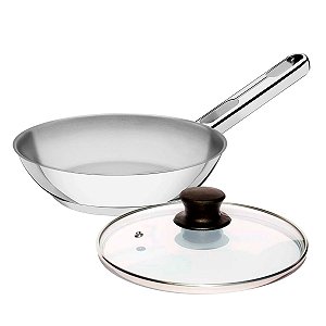 Frigideira Tramontina Allegra 20cm Aço Inox Indução e Tampa