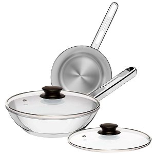 Jogo de Frigideira Tramontina Allegra Aço Inox 20 24cm Tampa