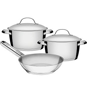 Jogo de Panelas Tramontina Allegra em Aço Inox com Indução 3 Peças
