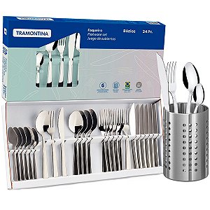 Faqueiro Tramontina Búzios em Aço Inox 24 Peças com Porta Talheres em Inox