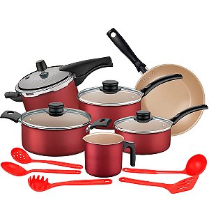 Jogo de Panelas 11 Peças Turim com Panela de Pressão Vancouver Tramontina e Jogo de Utensílios de Nylon