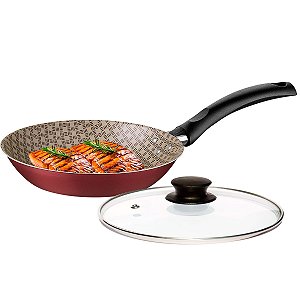 Frigideira com Tampa de Vidro Tramontina Turim 24 cm Alumínio Antiaderente Vermelha 1,4Litros