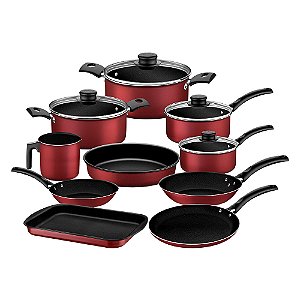 Jogo de Panelas Tramontina Turim com Revestimento Antiaderente Vermelho 10 Peças