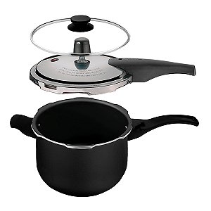 Panela de Pressão 2 em 1 Tramontina Vancouver Effect em Alumínio Revestimento Antiaderente Preto 4,5L