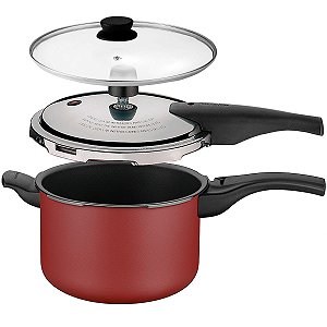 Panela de Pressão 2 em 1 Tramontina Vancouver 4,5L Alumínio Antiaderente Vermelha
