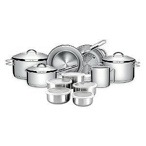 Jogo de Panelas Tramontina Solar em Aço Inox com Jogo de Potes de Inox 5 Peças