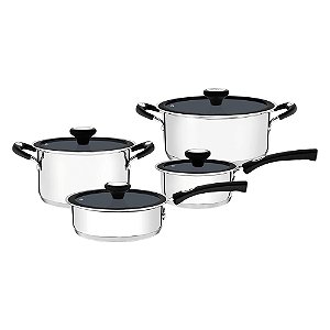 Jogo de Panelas Indução Tramontina Solar Ceramic em Aço Inox com Revestimento Interno Cerâmico Grafite 4 Peças