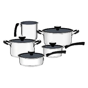 Jogo de Panelas Indução Tramontina Solar Ceramic em Aço Inox com Revestimento Interno Cerâmico Grafite 5 Peças
