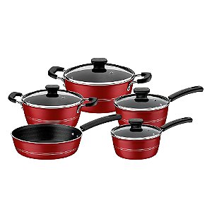 Jogo de Panelas Tramontina Sicília em Alumínio com Revestimento Antiaderente Starflon Excellent Vermelho 5 Peças