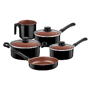 Jogo de Panelas Tramontina Caribe com Revestimento Antiaderente Preto 5 Peças