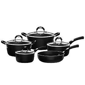 Jogo de Panelas 5 Peças Tramontina Mônaco Antiaderente em Alumínio Preto