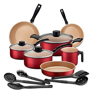 Jogo de Panelas Tramontina Turim 12 Peças Com Assadeira e Fervedor Alumínio e Kit Utensílios