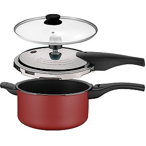 Panela de Pressão 2 em 1 Tramontina Vancouver 3L Antiaderente Vermelha c/ Tampa de Vidro