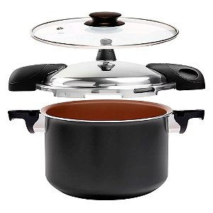Panela de Pressão Caldeirão 2 em 1 Brinox Pressure 5,4 Litros Preta Revestimento Cerâmico