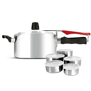 Panela De Pressão 3L Clock Eco Polida em Alumínio Polido com Jogo de Potes em Aço Inox