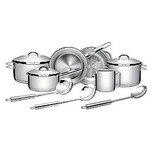 Jogo de Panelas Indução Tramontina Solar em Aço Inox com Utensílios em Inox 3 Peças