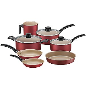 Jogo de Panelas Tramontina Turim em Alumínio com Revestimento Antiaderente Vermelho - 07 Peças