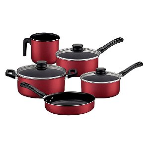 Jogo de Panelas Tramontina Caribe com Revestimento Antiaderente Starflon Max Vermelho 5 Peças