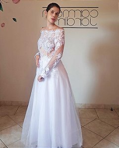 Vestido de Noiva Jardim Primavera – Ombro a Ombro e Renda Floral