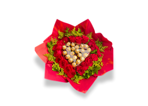 Buquê 18 Rosas Vermelhas com Ferrero Rocher em Coração