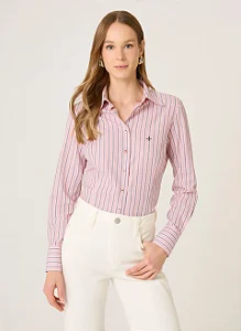 CAMISA DUDALINA MANGA LONGA SLIM FIT LISTRADA ROSA CLARO