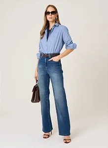CALÇA JEANS RETA CIDA DUDALINA FEMININA AZUL MÉDIO
