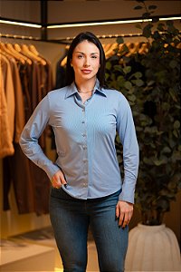 CAMISA DUDALINA MANGA LONGA SLIM PERFORMANCE AZUL MÉDIO
