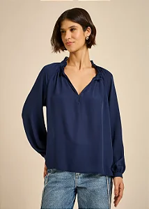BLUSA MOB MANGA LONGA CHIFFON GOLA DETALHADA FEMININA