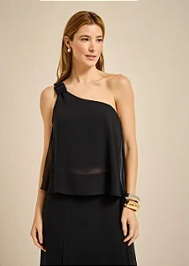 REGATA MOB OMBRO UNICO EM CREPE HIGHLINE FEMININO PRETO