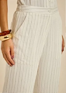 CALÇA MOB RISCA DE GIZ COM BOLSOS FEMININO BRANCO