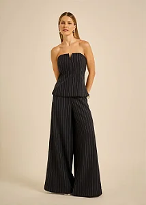 CALÇA MOB ALFAIATARIA PANTALONA RISCA DE GIZ PRETA FEMININA