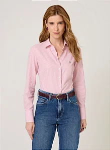CAMISA DUDALINA MANGA LONGA SLIM FIT LISTRADA ROSA CLARO