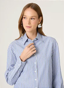 CAMISA MANGA LONGA SPECIAL FIT FEMININA LISTRADA AZUL MÉDIO