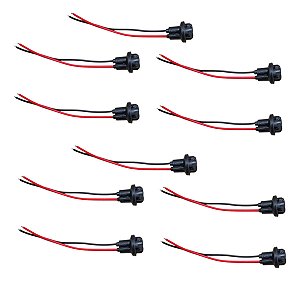 Kit 10 Soquete T10 Meia Luz Farol W5w Chicote T10 Preto Branco-quente
