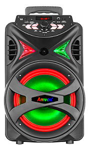 Caixa de Som Amplificada Amvox ACA 255 HIT, 250W RMS, Bluetooth, Iluminação LED, Bivolt Preta