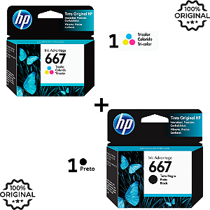 Kit Cartucho de Tinta HP 667 Original Preto e Colorido para HP DeskJet Ink Advantage