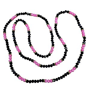 GUIA DE CRISTAL 8MM PRETO/ROSA LEITOSO COM FIRMA