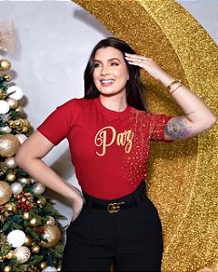 Camiseta feminina Coleção de Fim de ano Paz vermelha