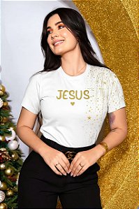 Camiseta feminina Coleção de Fim de ano Jesus Branca