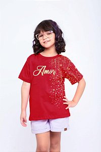 Camiseta infantil Coleção de Fim de ano Amor vermelha